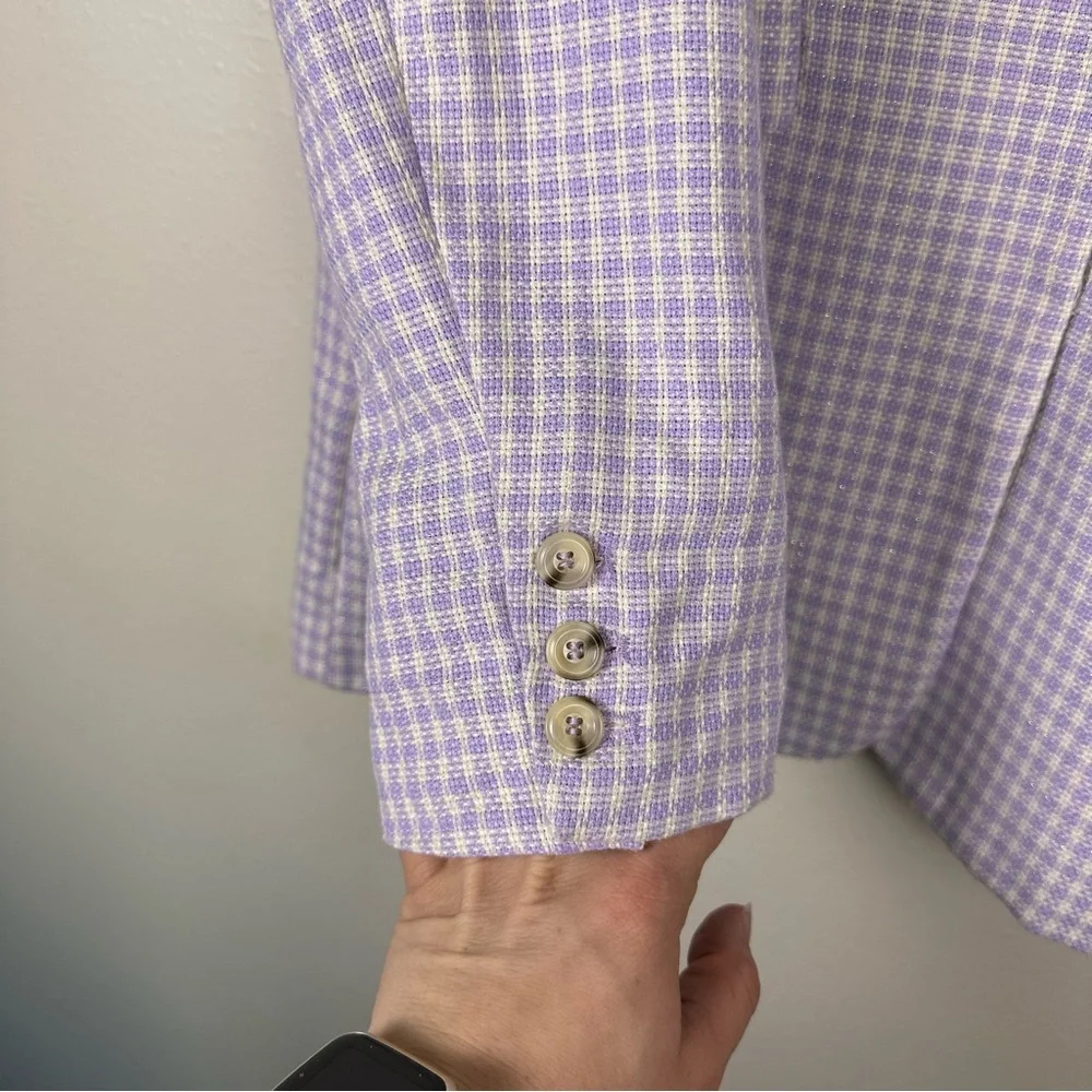 FORE Metallic Preppy Women's M Purple Checkered Coquette Single Breasted Blazer - Picture 3 of 7
